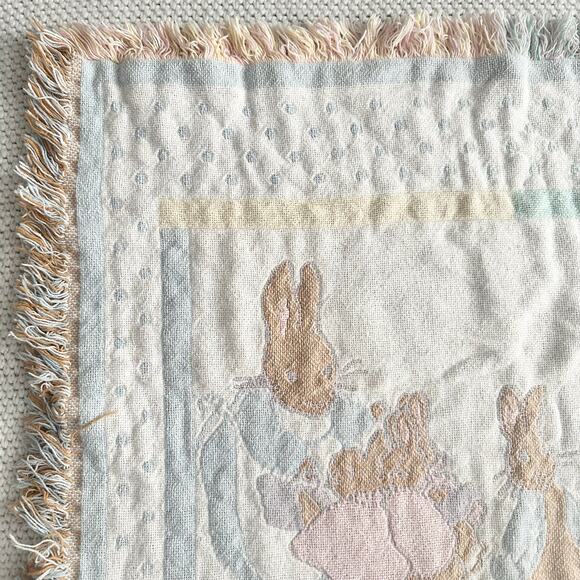 Quiltex Vintage USA Woven Fringe ABC Beatrix Potter Baby Blanket Throw Comforter - Picture 2 of 12